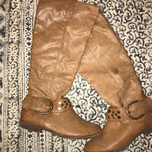 Tan Riding Boot with Studs and Buckle